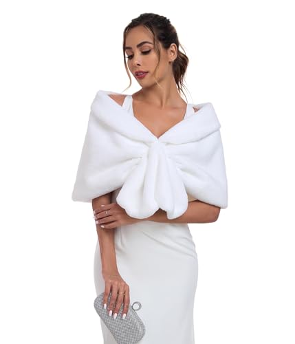 AUTTOGirl Élégant châle en fausse fourrure pour femme écharpe d'hiver étole enveloppement mariage mariée fourrure soirée jeté châle bordeaux