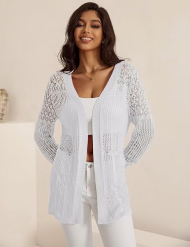 Women's Lightweight Crochet Cardigan Sweaters Long Sleeve Loose Drape Open Front Boho Beach Cover Up, S-XL3