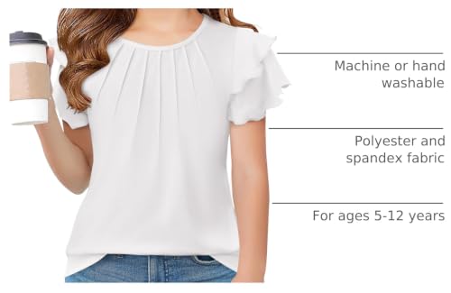 Image of Arshiner Girls T Shirts Ruffle Short Sleeve Summer Pleated Crewneck Casual Tops Tees Blouses