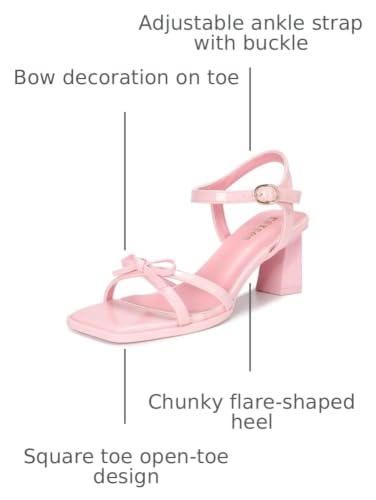 Image of rsxses High Heels for Women Bow Block Chunky Heels Square Open Toe Sandals Wedding Dress Party Strappy Heels