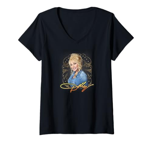 Womens Dolly Parton Denim Smile V-Neck T-Shirt