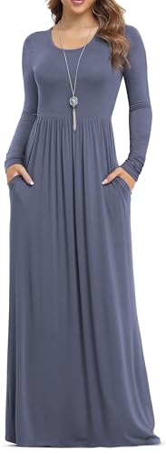 Image of VIISHOW Women's Long Sleeve Loose Plain Maxi Dresses Casual Long Dresses with Pockets