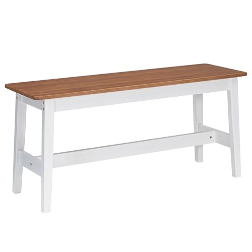 Image of HOOBRO 39.3'' Bamboo Dining Bench, Farmhouse Kitchen Table Bench, Kitchen & Living Room Furniture, Easy to Assemble, Sturdy and Stable, Walnut and White WH03CD01G2