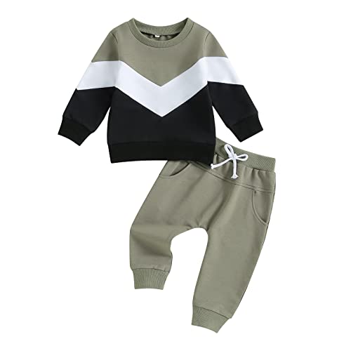 Image of Toddler Baby Boy Fall Winter Outfit Contrast Color Long Sleeve Sweatshirts Stretch Jogger Pants Newborn Clothes Set