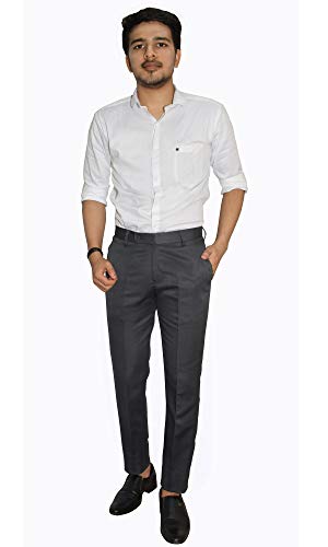 Image of KUNDAN Slim Fit Men Dark Grey Polyester Viscose Blend Trousers