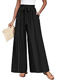 TAOHUADAO Womens Wide Leg Pants with Pockets High Waisted Plus Size Palazzo Pants Casual Flowy Trousers M, Dark Black