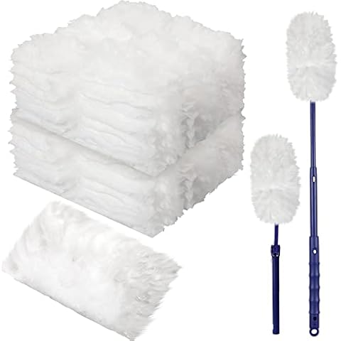 100 Pieces Duster Refills Kits with 1 Long Handle Duster 1 Short Handle Duster Hand Duster Disposable Electrostatic Duster Extender Handle for Cleaning Home, Office, Blinds, Ceiling Fans, Furniture Cover