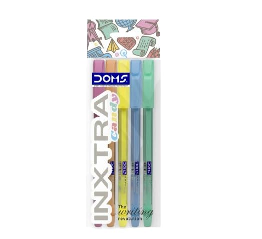 Image of Doms INXTRA CANDY 0.7mm Ballpen-Blue Ink-Pack of 5 | Soothing Transparent Multicolor Lightweight Body| Non-Fading & Quick Dry Ink| Comfortable Grip For Smooth Writing| For Daily Writing Use