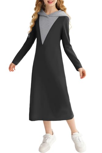 Girls Long Sleeve Maxi Dress Slim Hoodie Long Dress Sweatshirt for Size 7-14 Tween Teen in Fall Winter Spring