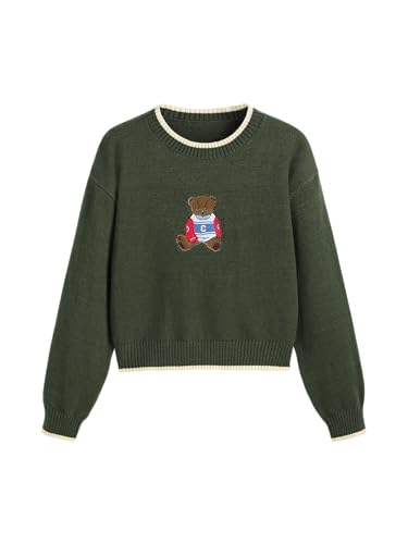 Image of CIDER Women's Fall Sweaters Long Sleeve Cute Sweaters Bear Graphic Crewneck Soft Knit Casual Cropped Pullover