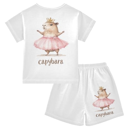 Crowned Capybara Tutu Pink Pajama Set Short Sleeve Summer Pajamas Shorts Sets PJ Clothes Set Soft 5Y2