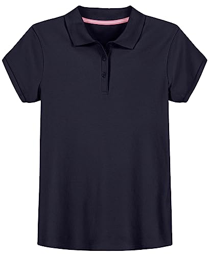 IZOD Girls' School Uniform Short Sleeve Polo Shirt, Button Closure, Comfortable & Soft Interlock Fabric