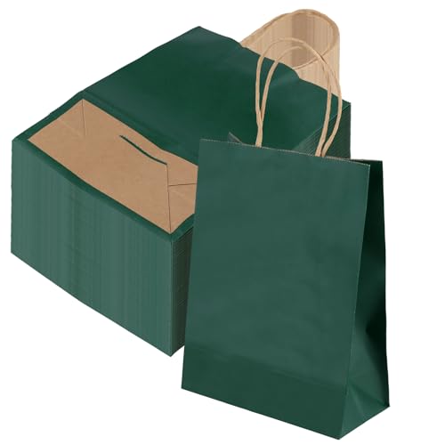 Sac en papier kraft vert foncé SENJEOK avec poignées pour fêtes et shopping