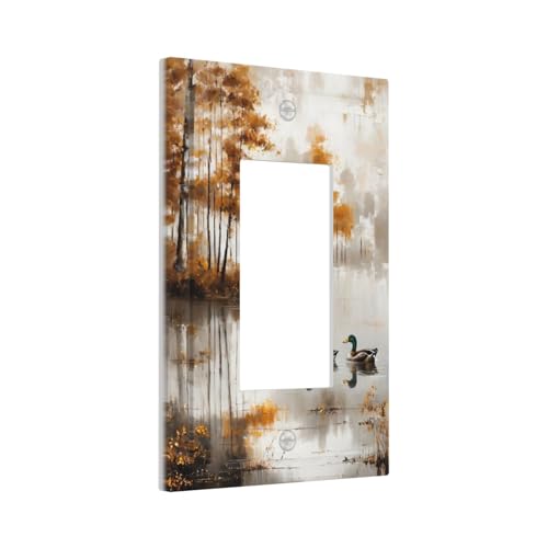 Decorative Outlet Covers Funny Ducks Vintage Lakeside Landscape 1 Gang Single Decora GFCI Device Light Switch Covers Plate 1 Rocker Wall Plate Jumbo Faceplate for Home Decor