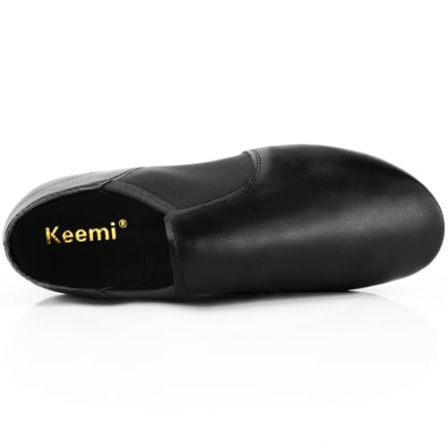 Keemi Black Jazz Shoes for Girls,Leather Dance Shoes for Girls Boys Unisex Kids,Non-Slip Dancing Shoes,4