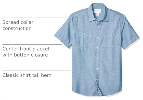 Image of Amazon Essentials Men's Regular-Fit Short-Sleeve Poplin Shirt, Collared, Washed