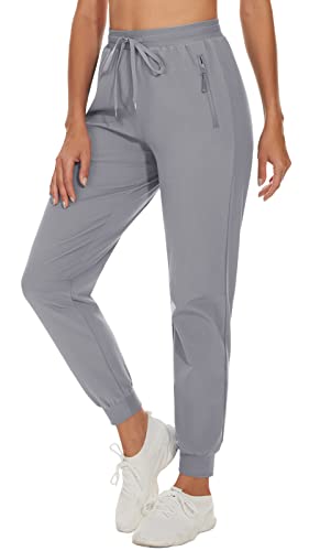 TACVASEN Women's Athletic Pants Stretchy Activewear Running Comfortable, Light Grey, 2XL