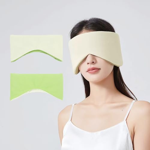 MRDLKNX コットンスリープマスク 男女兼用 遮光アイマスク 睡眠用 両面 ウェアラブル目隠し 飛行機/昼寝/瞑想用アイシャドウ 目と耳の両方をカバー(グリーン)