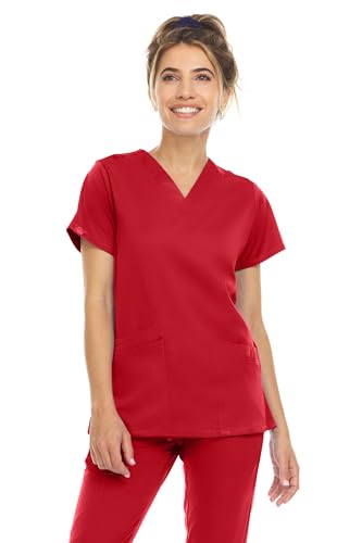 MediChic Women Scrubs V-Neck Three Pocket Scrub Top with 4-Way Stretch, Available in Over 20 Colors