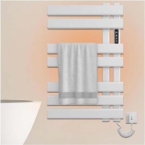 Sèche-serviettes électrique blanc avec minuterie LED pour salle de bain