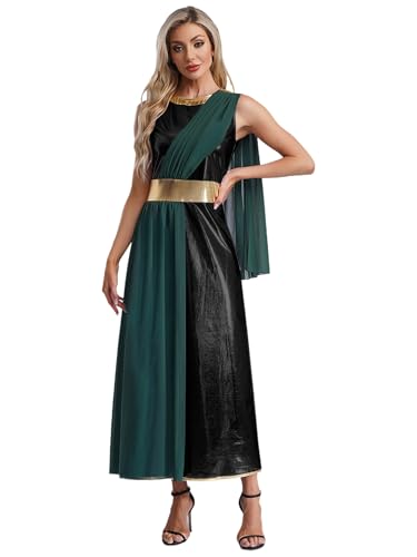 LumiJour Damen Toga Kostüm Halloween Griechische Göttinnen Cosplay Tunika Kleid Römische Kaiserin Outfits Schwarz M