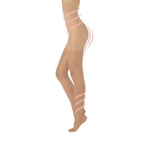 CALZITALY MEDIAS FINAS REDUCTORAS DE TALLE ALTO | PANTY CON COMPRESION MEDIA | NATURAL, NEGRO | 20 DEN | S, M, L, XL, XXL | CALCETERÍA ITALIANA | (XL, SOLEIL)