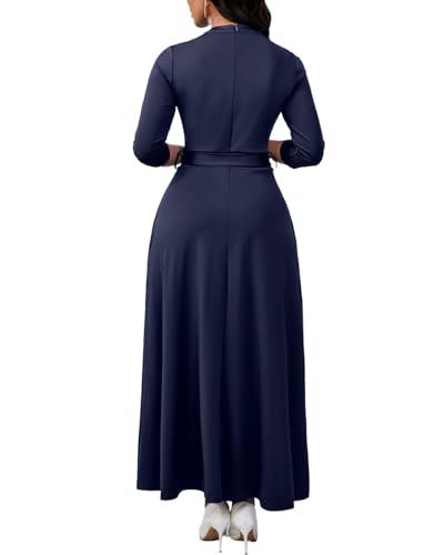 Image of BubFee Maxi Dresses for Women Semi Formal Long Dress 3 /4 Sleeve Casual A-line Church Dresses with Pockets
