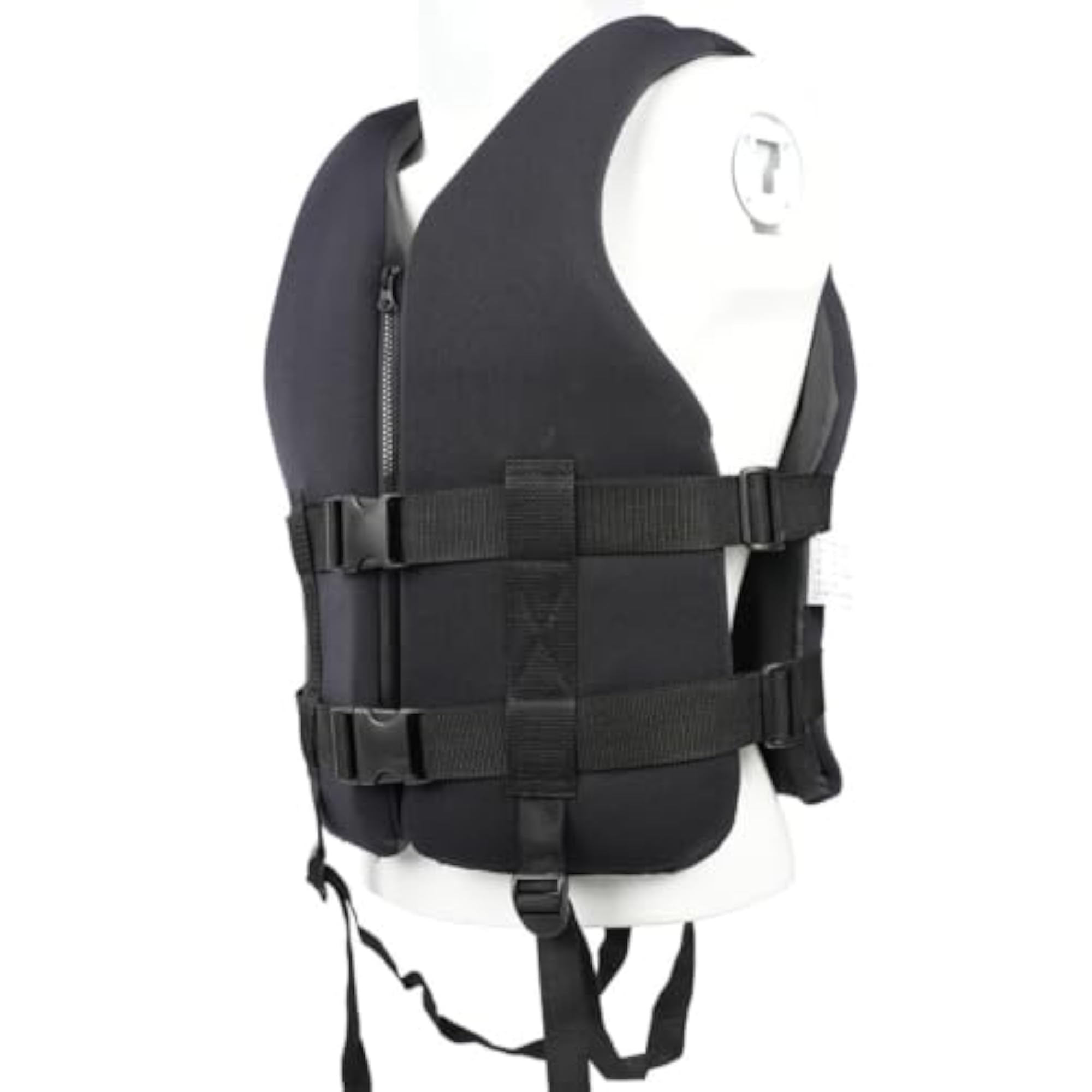 Black Neoprene Life Vest with ABS Buckles, Zip Front