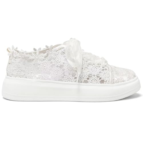 Emily Bridal 115-11 Women's Wedding Sneakers Flats Tennis Shoes Flower Lace Sneakers3