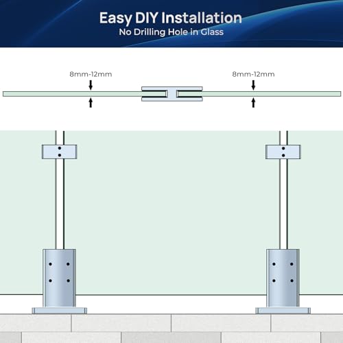 LukLoy Railing Glass Clamp, Black Stainless Steel 304 Bracket for Glass Balustrade Railing Pool Fence (4, 180 Degree)