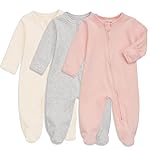 Aablexema Baby Footie Pajama with Mitten Cuffs, Double Zipper Infant Cotton clothes Sleeper Pjs, Footed Sleep Play