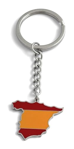 FizzyButton Gifts Map Flag Spain Spanish Keyring Key Ring with Enamel and Stainless Steel Charm and Stainless Steel Keychain