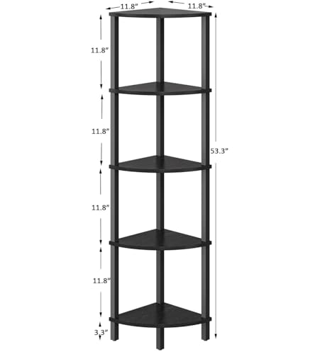 VIMBER Corner Shelf, 5-Tier Corner Bookshelf, Industrial Corner Ladder Shelf, Modern Display Shelf for Living Room, Bedroom, Kitchen, Home Office, Black UJSJ001B
