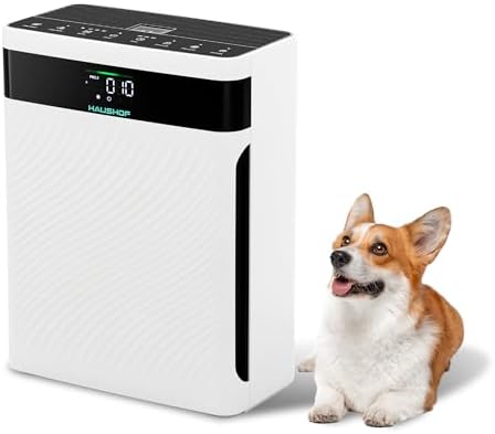 HAUSHOF Luftreiniger Allergiker, 4-in-1 HEPA Filter, mit Aromatherapie | entfernt 99,97% Partikel wie Staub, Pollen, Tierhaare, CADR 250 m³/h, PM2.5 LED-Anzeige, mit Haustier-Modus