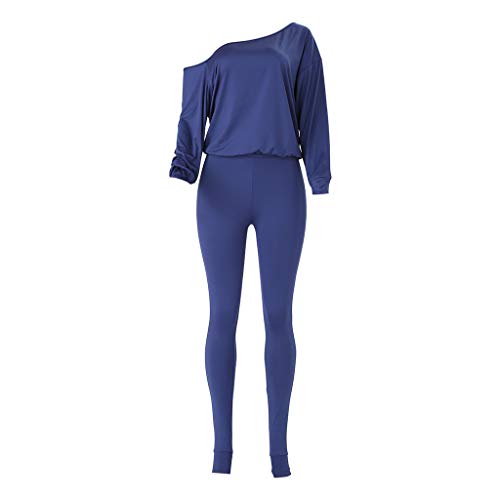 Forwelly Off Shoulder Two Piece Set Women Long Sleeve Tops+Leggings 2 Pieces Outfits Winter Sweatsuit Navy