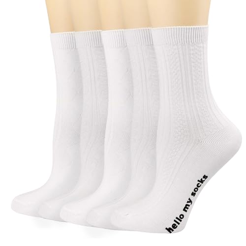 Mcool Mary Womens Socks, Womens Crew Socks Casual Thin Breathable Knit Cotton Comfy Dress Socks for Women 6Pack