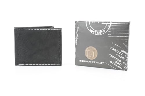Leather Impressions Men’s Solid Vegan Wallet with Contrast Stitching – Slim Bi-Fold with 2 ID Windows, 6 Card Slots, and Dual Bill Compartments (Black)2
