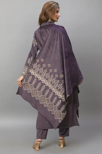 Image of HIFZAA velvet kurta palazzo set with dupatta for womens printed winter wear suit M to 4xl