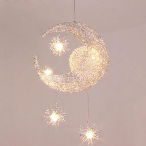 Suspension LED lune et étoile luminaire moderne blanc pour salon