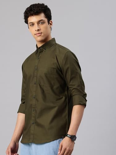 Image of Majestic Man Men's Solid Pure Cotton Casual Shirt - Slim Fit | Full Sleeves | Soft & Breathable Fabric