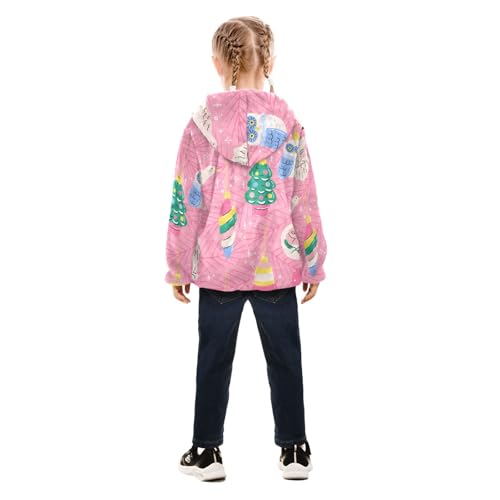 OTVEE Vintage Christmas Tree on Pink Kids Hoodie Jacket Fall Spring Full Zip Warm Outwear Coat4