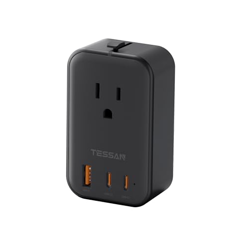 TESSAN 海外用変換プラグ 全世界対応 超薄型旅行用コンセント C/BF/O/Aタイプ マルチ変換プラグ 電源変換アダプター 韓国/ヨーロッパ/オーストラリア/イギリス/アメリカ/中国などの国に対応 海外旅行便利グッズ ブラック（黒）