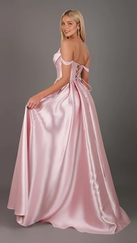 Satin Prom Dress for Women Off The Shoulder Formal Evening Dresses with Slit Sweetheart Ball Gown AD0852