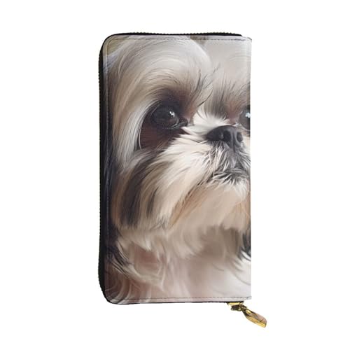 Portefeuille long en cuir avec impression Shih Tzu pour femme noir 19x10,5 cm