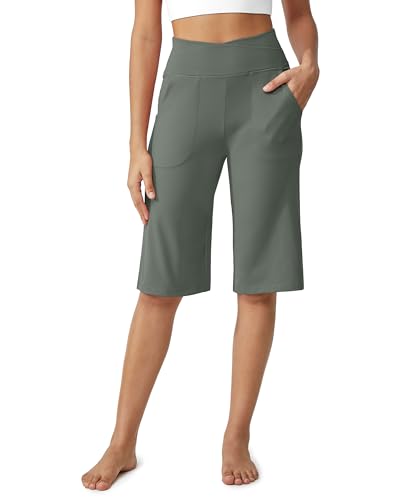 Image of G4Free Capri Pants for Women 14 inch Knee Length Wide Leg Yoga Capris Dressy Casual Summer Crop Pants with Pockets