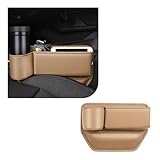 Dickno Car Seat Gap Filler, Leather Front Seat Storage Box with Cup Holder, Adjustable Auto Seat Gap Organizer for Phones Glasses Keys, Universal Vehicle Accessories for Most Cars (Beige)
