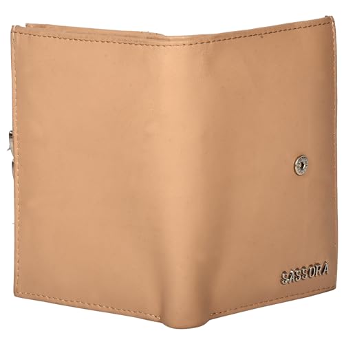 Image of Sassora Premium Leather Snap Closure RFID Ladies Purse Wallet (Beige)