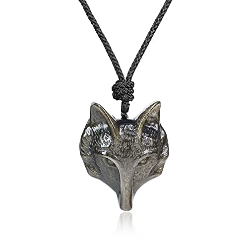 COAI Collar para Hombres con Colgante Cabeza de Lobo de Obsidiana Dorada Cover