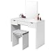 EUGAD Juego Mesa de Tocador con Taburete Tocador Moderno Escritorio con Espejo Mesa de Maquillaje con 3 Cajones Madera 100x49,5x129,5cm Blanco 0011SZT