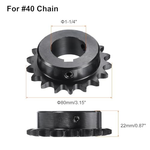Image of uxcell #40 Chain Roller Sprocket B Type, 1-1 /4 inch Bore 18 Tooth Single Strand Chain Sprocket, Carbon Steel, Keyway with Set Screws